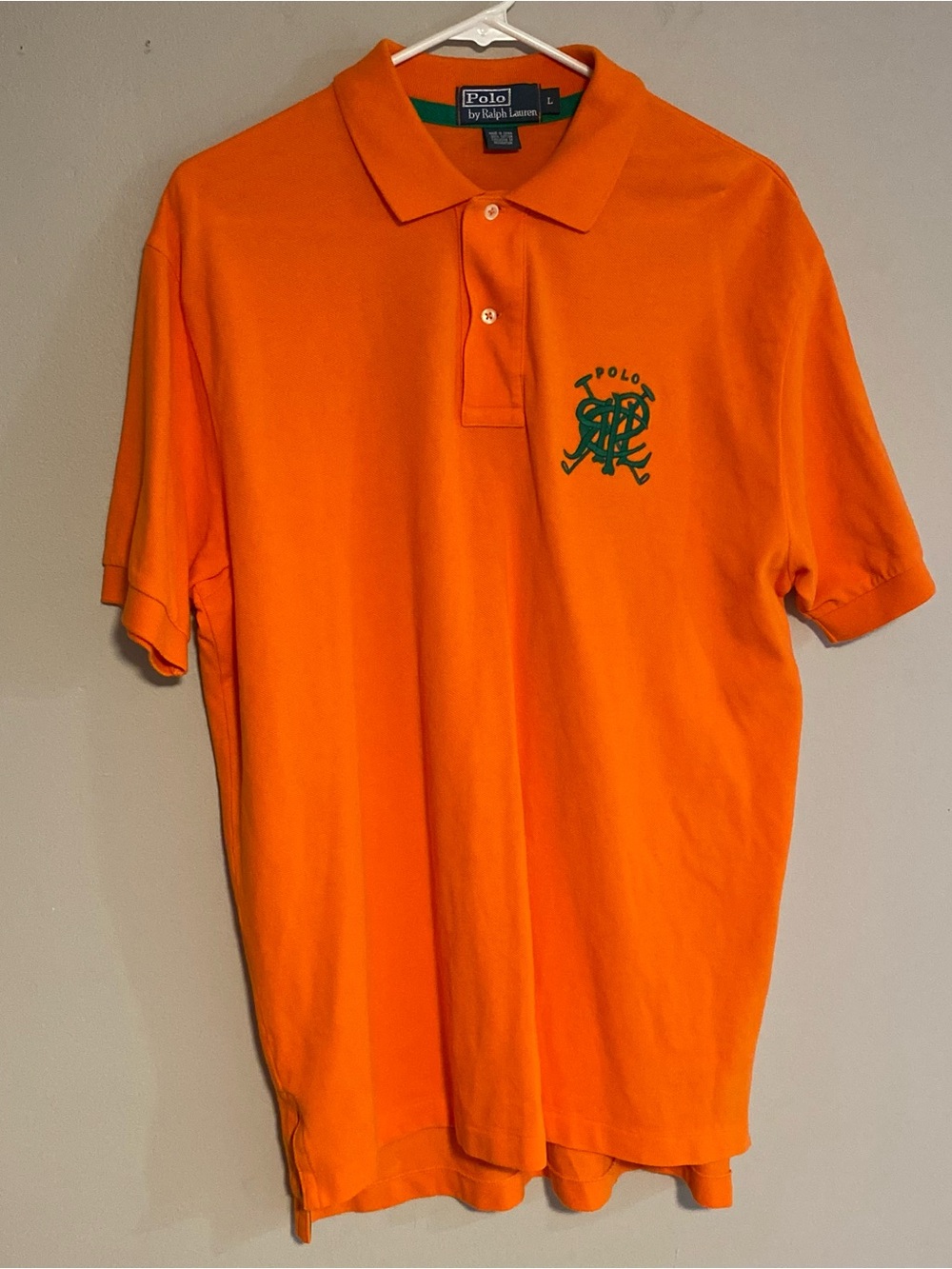 Ralph Lauren Classic Fit Orange Mesh Polo Shirt/Polo RL Mallet Crest Large